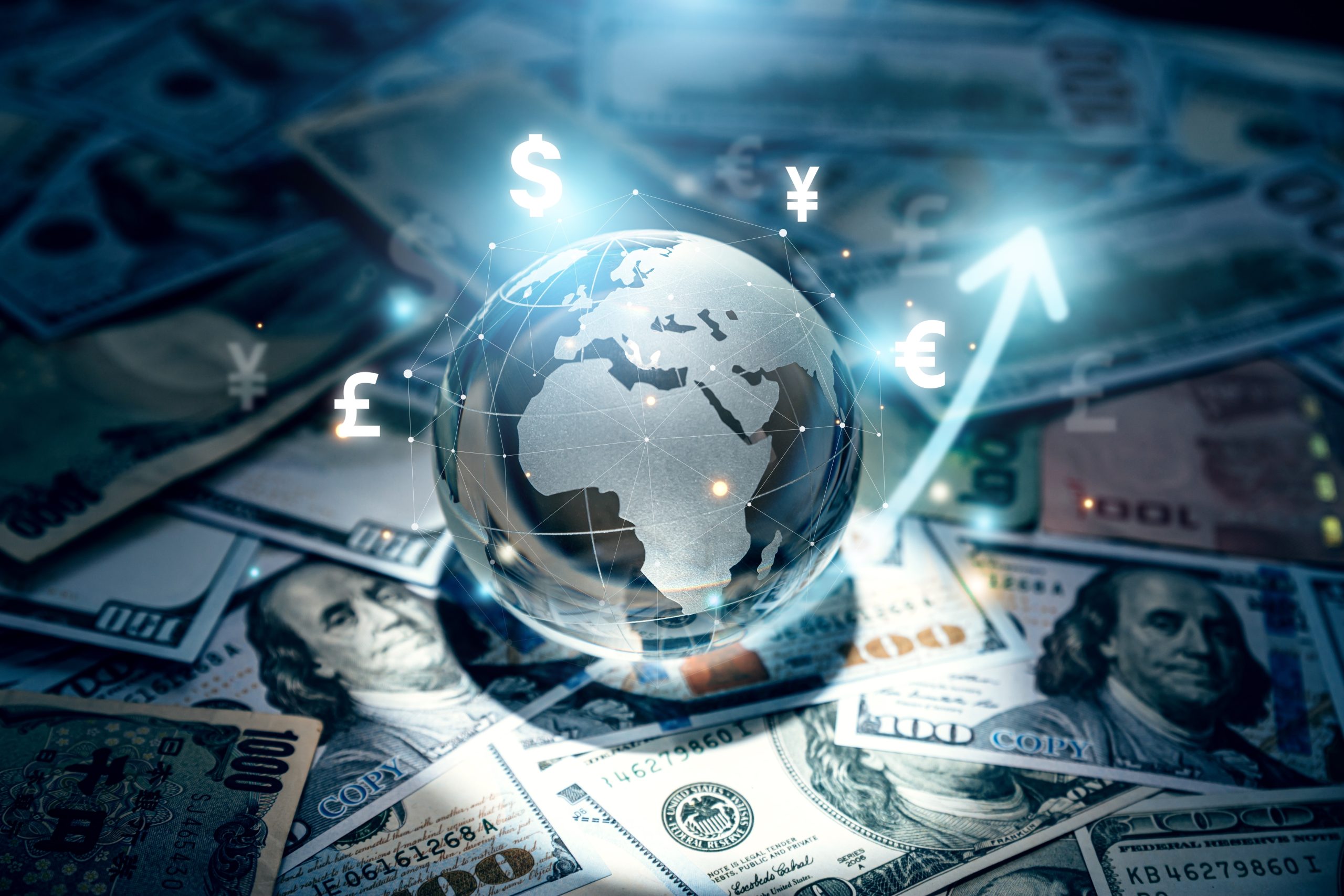 Crystal,Globe,On,Many,Currency,,World,Bank,,Money,Transfers,And Crystal,Globe,On,Many,Currency,,World,Bank,,Money,Transfers,And
